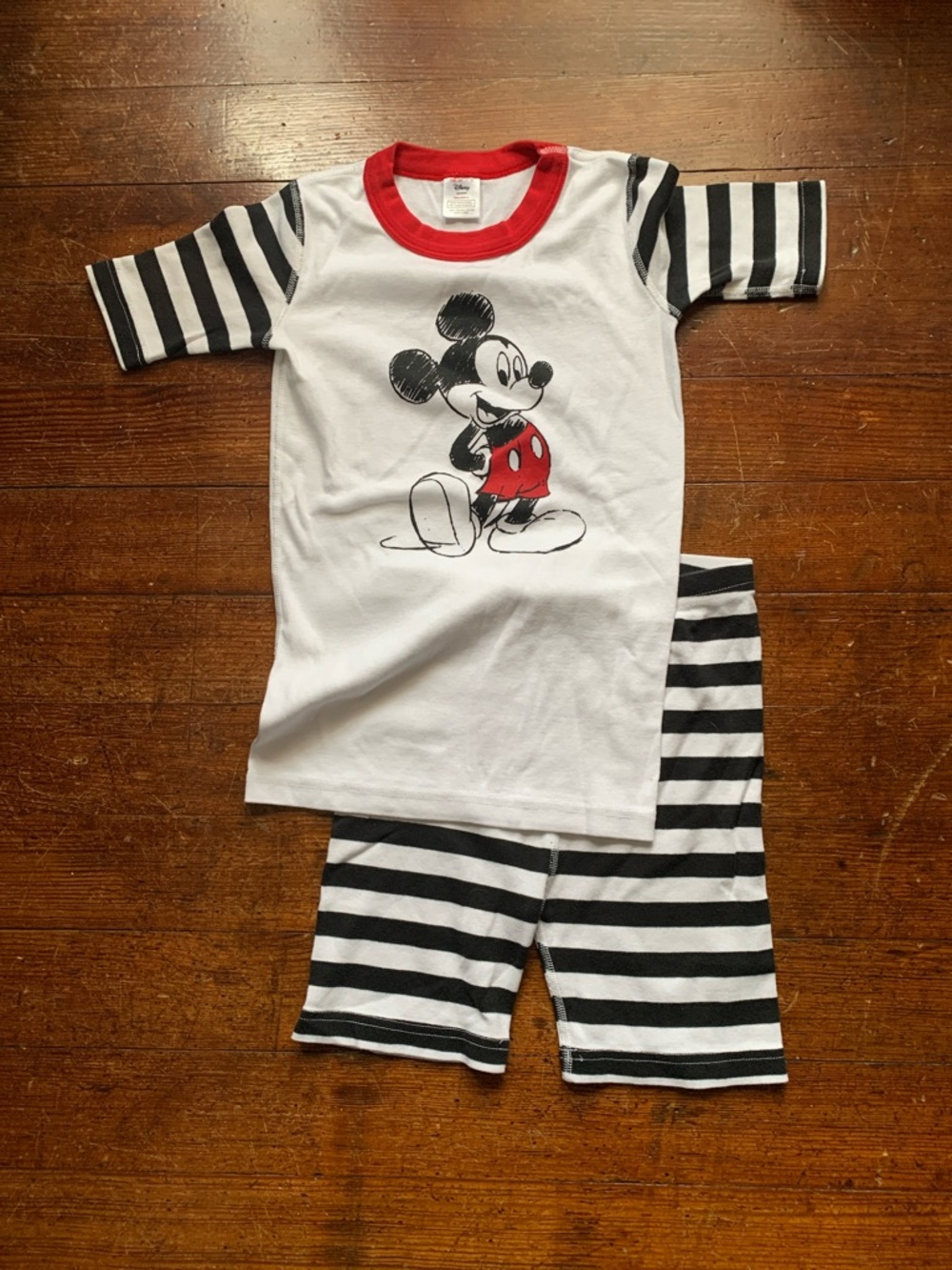 Disney Mickey Mouse Striped Short Pajama Set - White, Black & Red